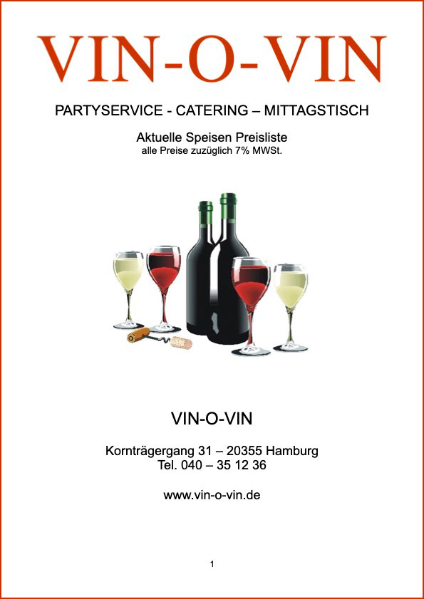 PDF Catering & Partyservice Preisliste VIN O VIN Preisliste Catering Vin-o-Vin